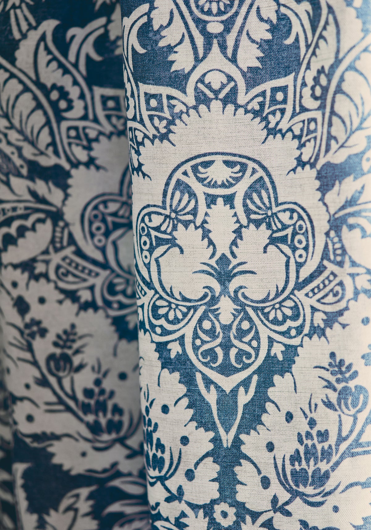 Chardonnet Damask printed fabric in navy color - pattern number F972583 by Thibaut in the Chestnut Hill collection