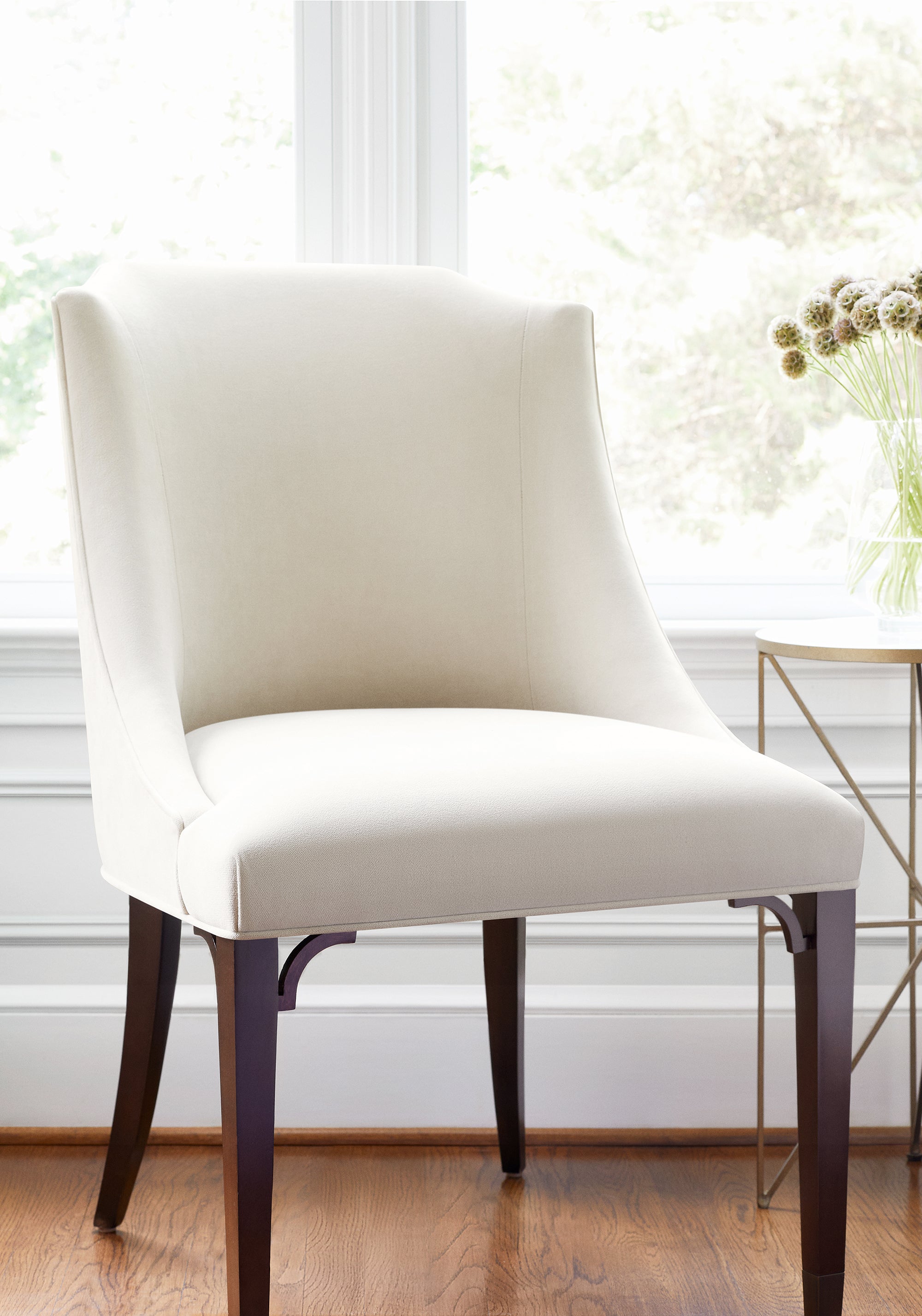 Bailey Dining chair in Club Velvet sustainable woven fabric in parchment color - pattern number W7232 by Thibaut in the Club Velvet collection