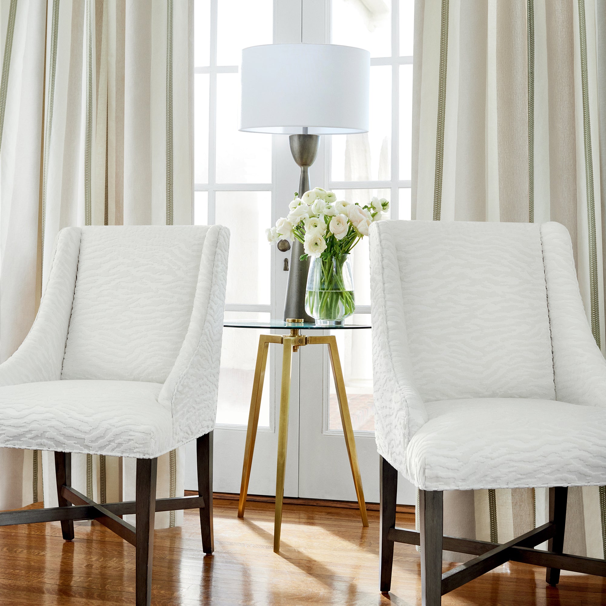 Hayden Dining Chairs in Tadoba Velvet in Ivory - pattern number AW24518 - by Anna French in the Devon collection