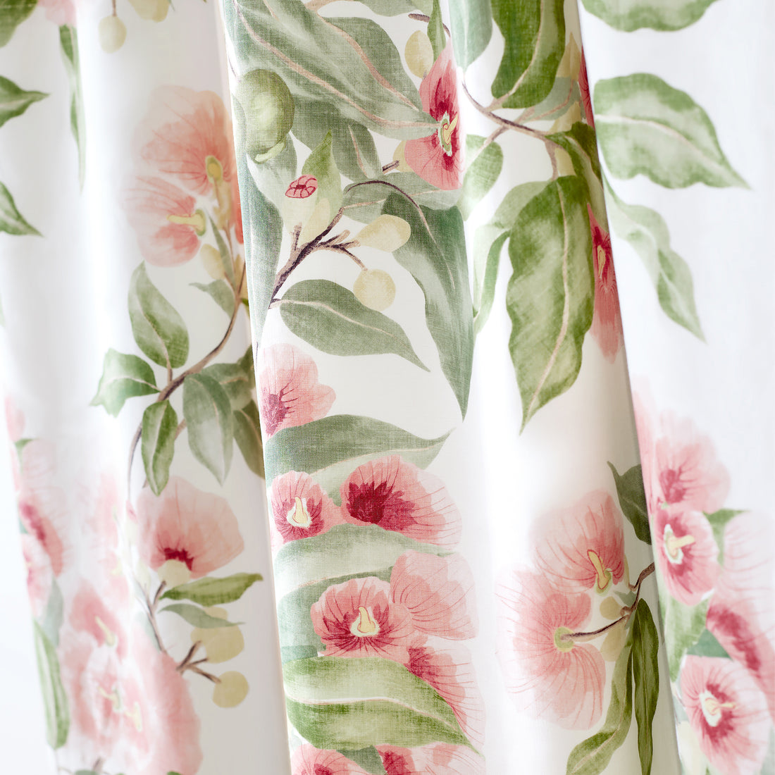 Detail of Camellia Garden printed fabric in Coral by Anna French, pattern number AF24550
