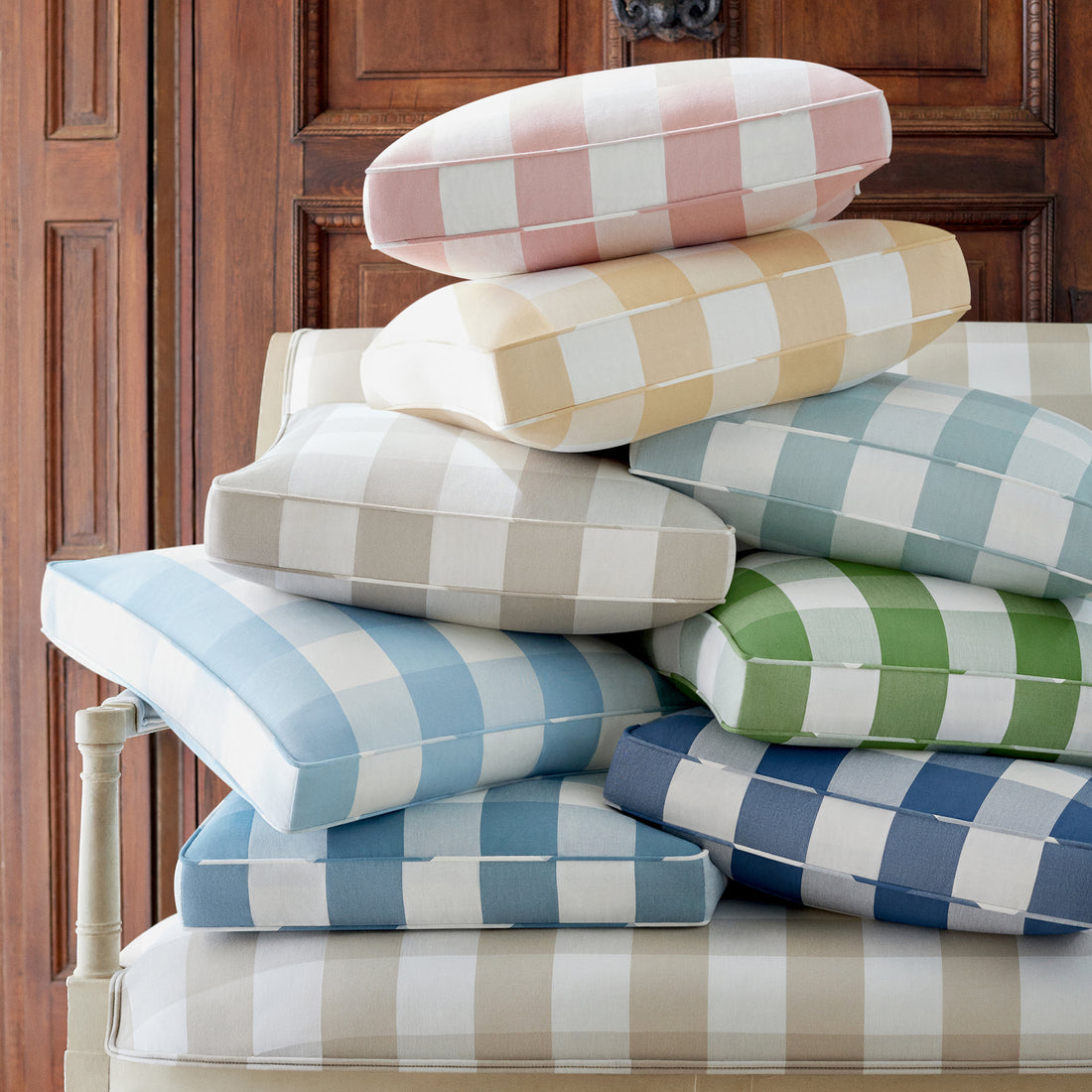 Pillows in Hammond Check woven fabric - pattern number AW24507 - by Anna French in the Devon collection