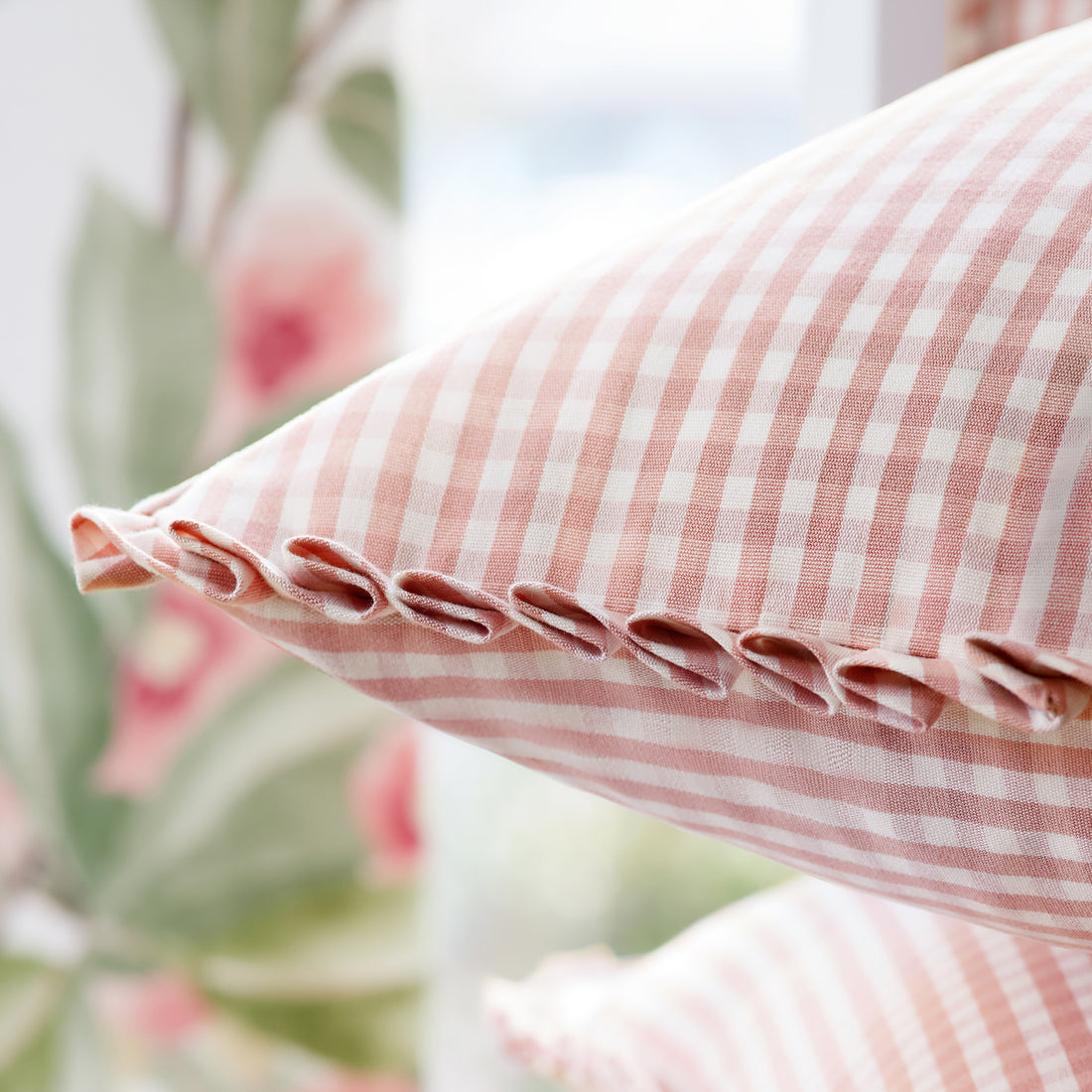 Pillow in Leighton Check woven fabric in Rose - pattern number AW24511 - by Anna French in the Devon collection
