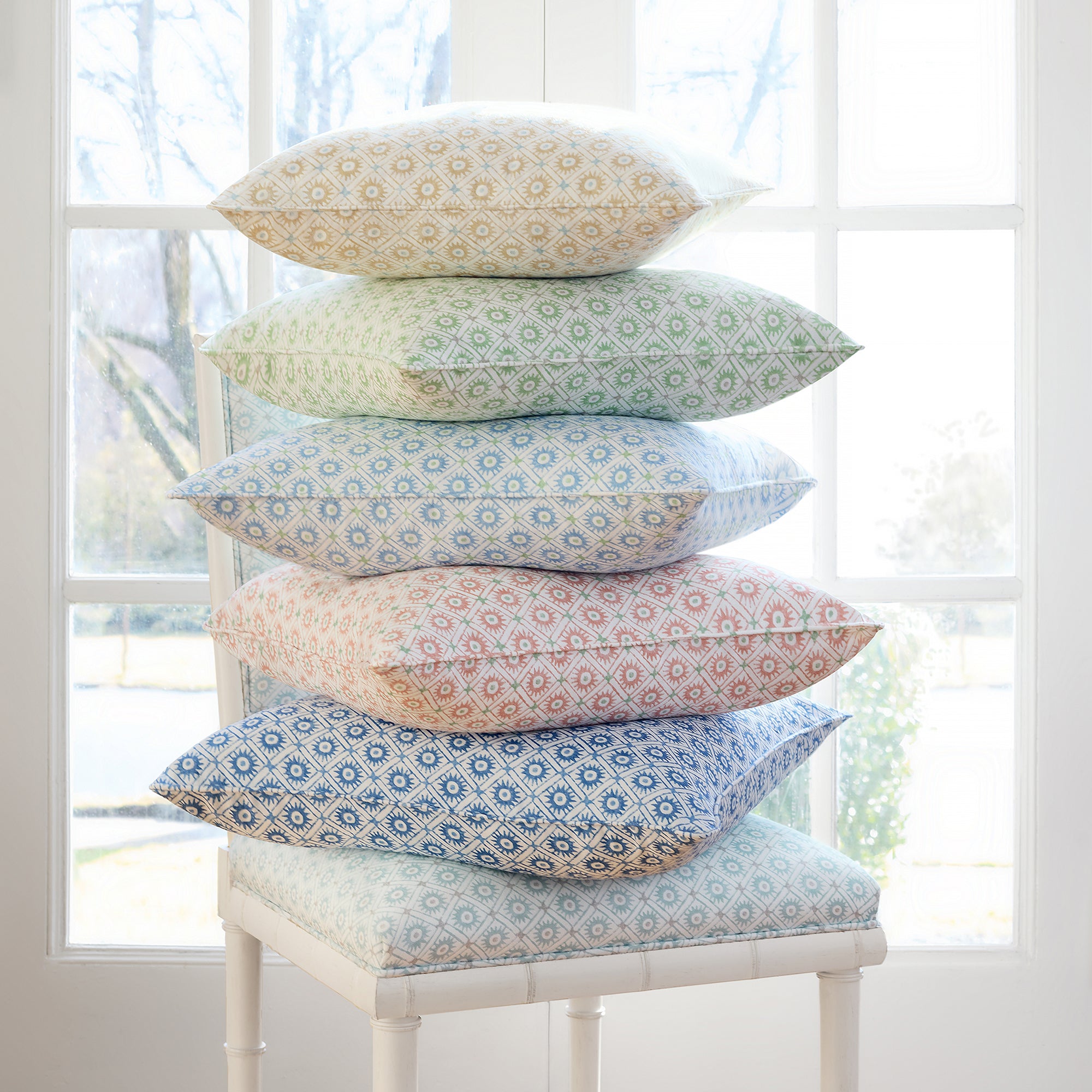 Mini Sun fabric in Sky color - pattern number AF24565 - by Anna French in the Devon collectionPillow in Mini Sun printed fabric in Sky