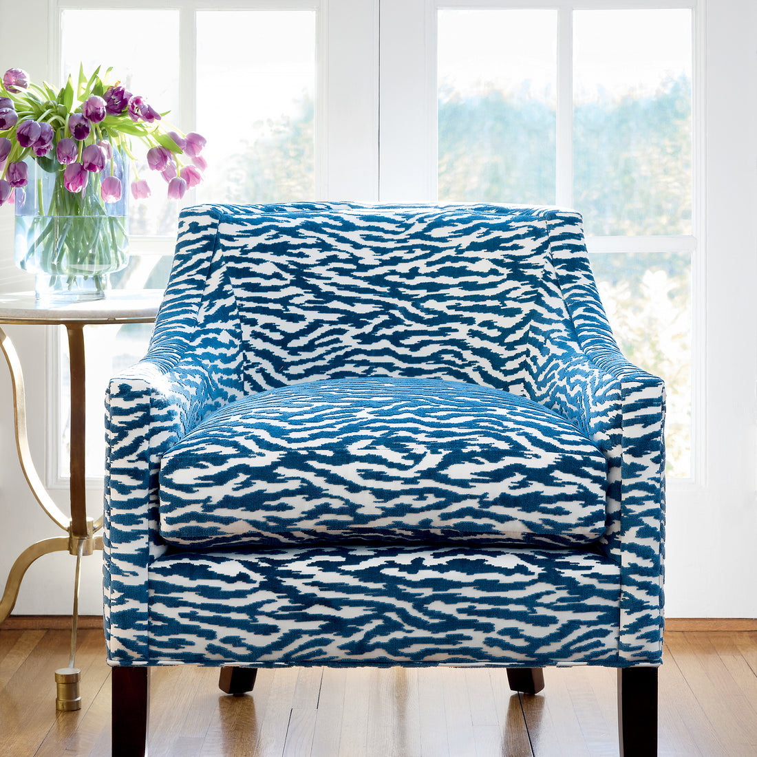 Everett Chair in Tadoba Velvet in Navy - pattern number AW24527 - by Anna French in the Devon collection