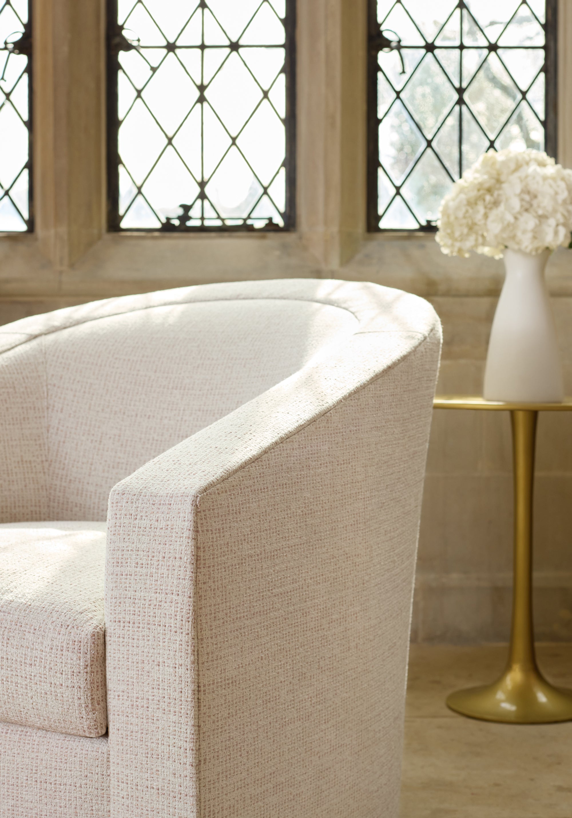 Chair upholstered in Arno fabric in cameo color - pattern number W80944 - by Thibaut in the Dunmore collection
