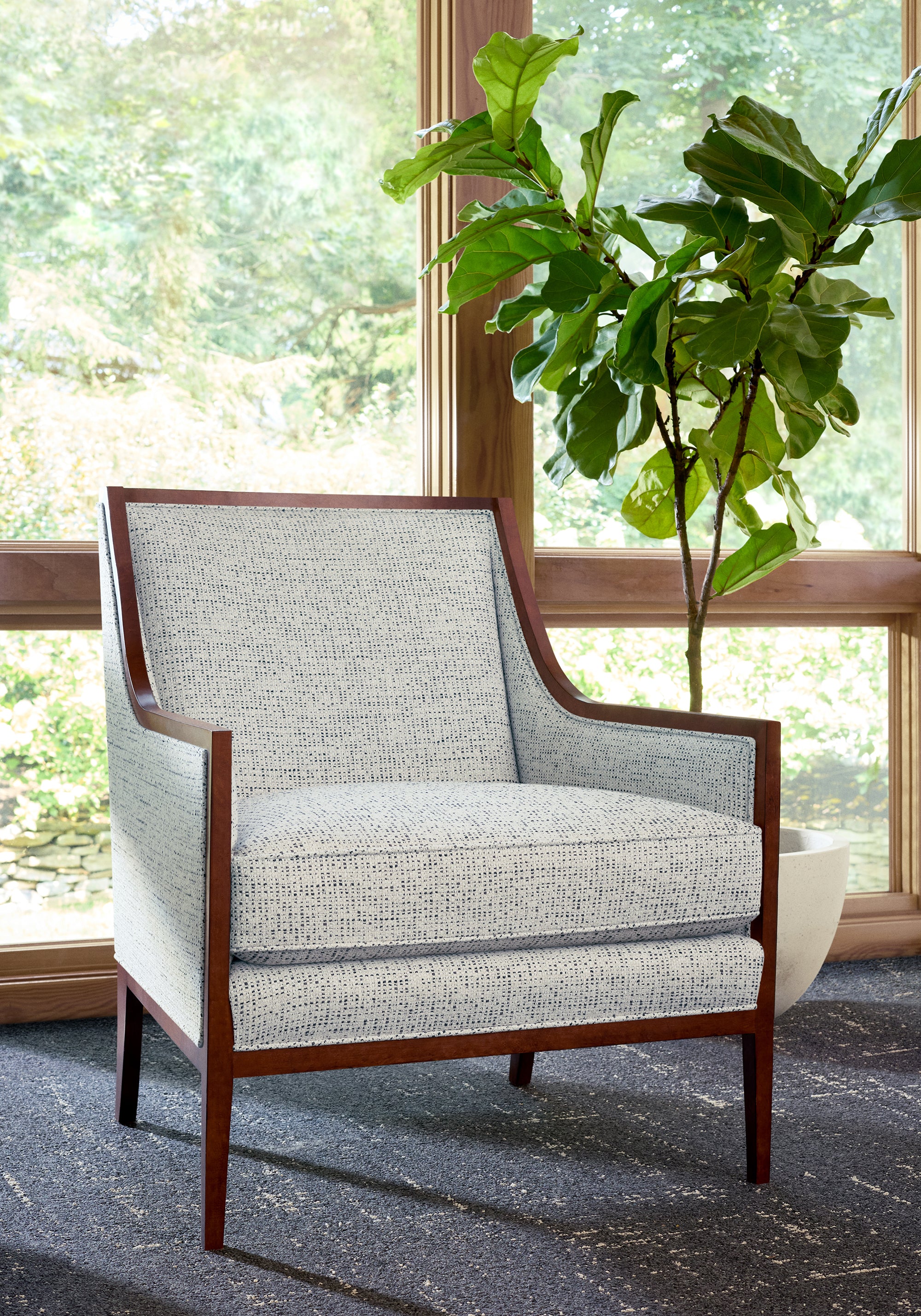 Chair upholstered in Arno fabric in ebony color - pattern number W80950 - by Thibaut in the Dunmore collection