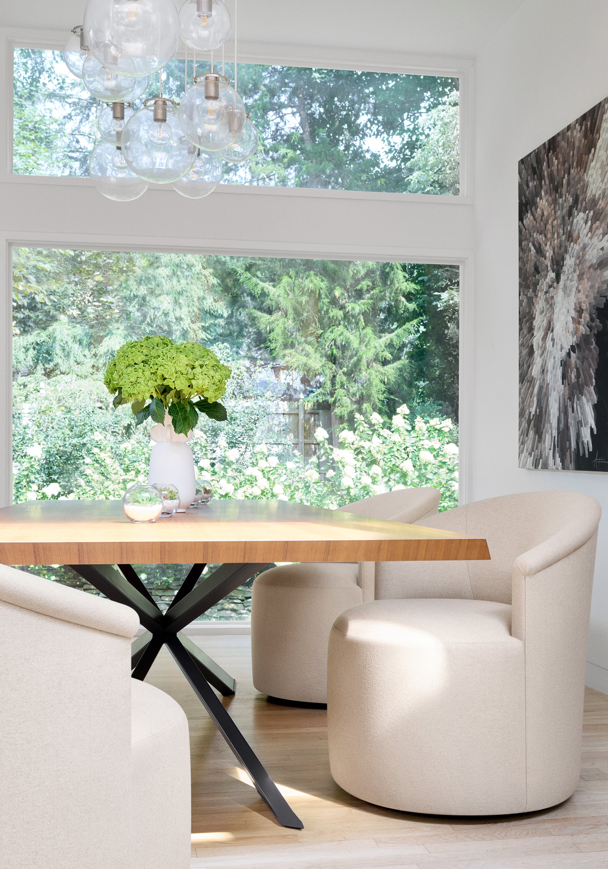 Ashby chairs with upholstered base in Dorset woven fabric in Almond - pattern number W80920 - by Thibaut fabrics