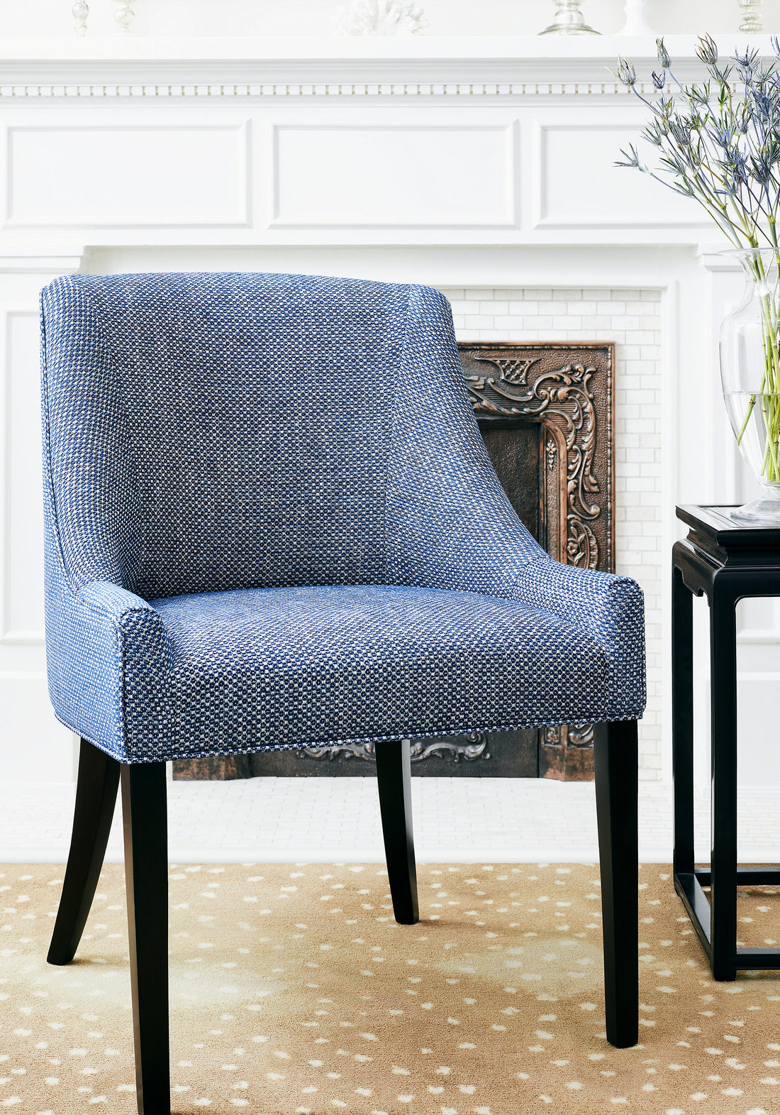 Morgan Dining Chair in Thibaut Cascade woven fabric in Navy color pattern number W75267