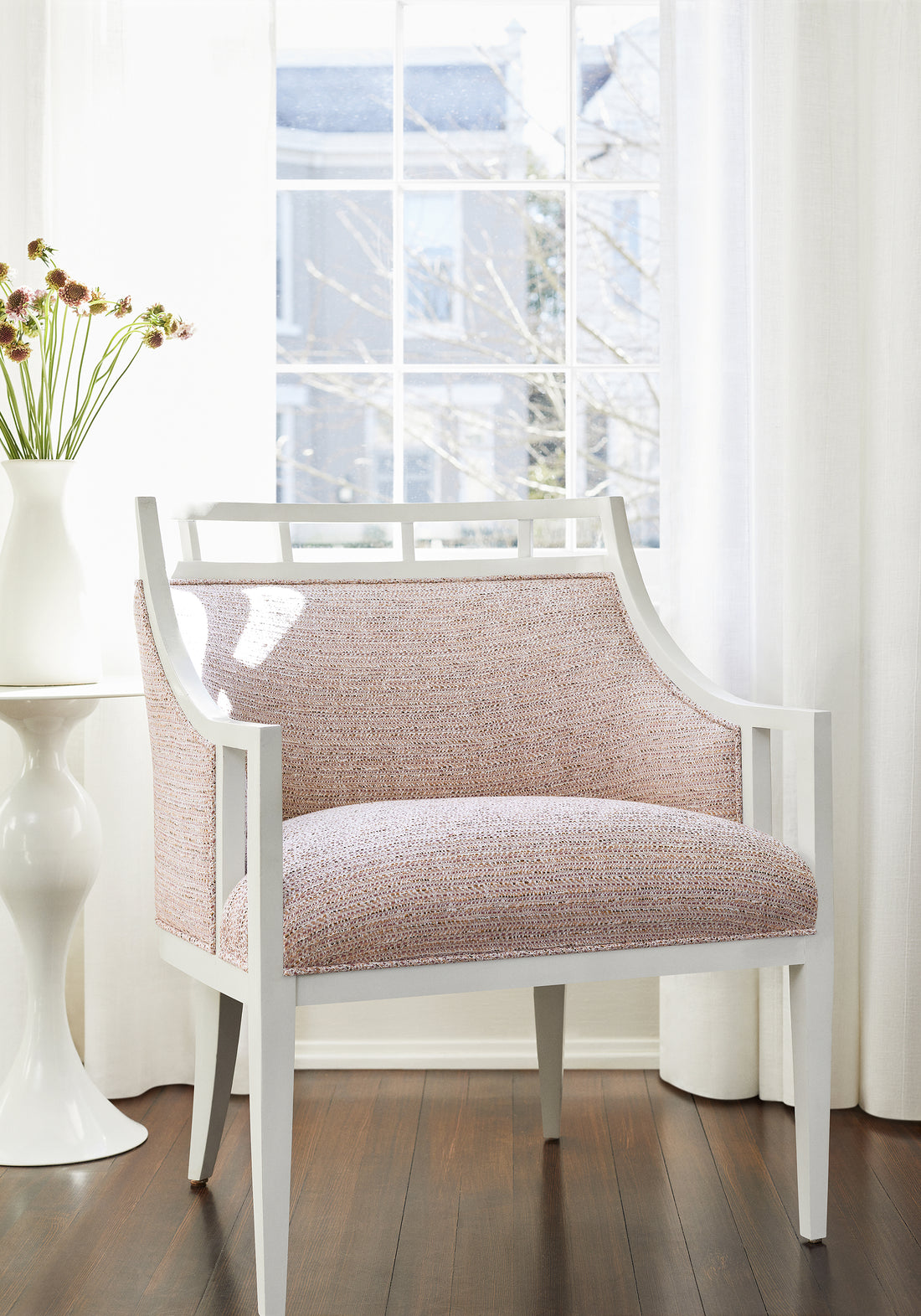 Malibu Chair in Thibaut Elements woven fabric in Blush color - pattern number W75246