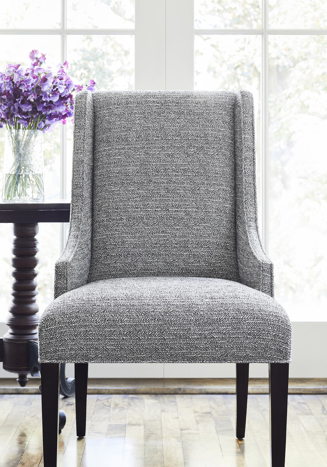 Hudson Dining Chair in Thibaut Elements woven fabric in Charcoal color - pattern number W75250