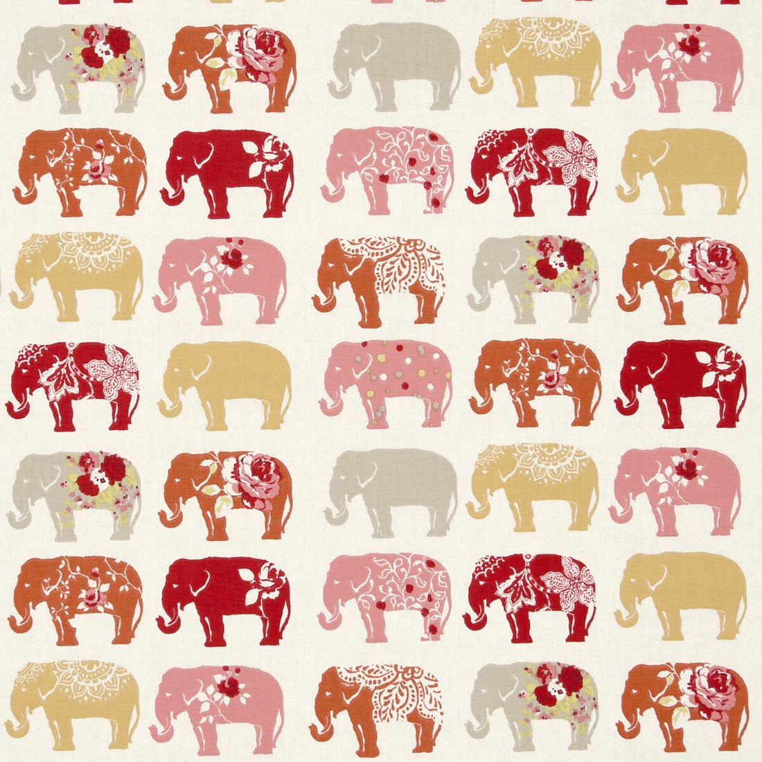 Elephants fabric in spice color - pattern F0794/02.CAC.0 - by Clarke And Clarke in the Clarke &amp; Clarke Blighty collection
