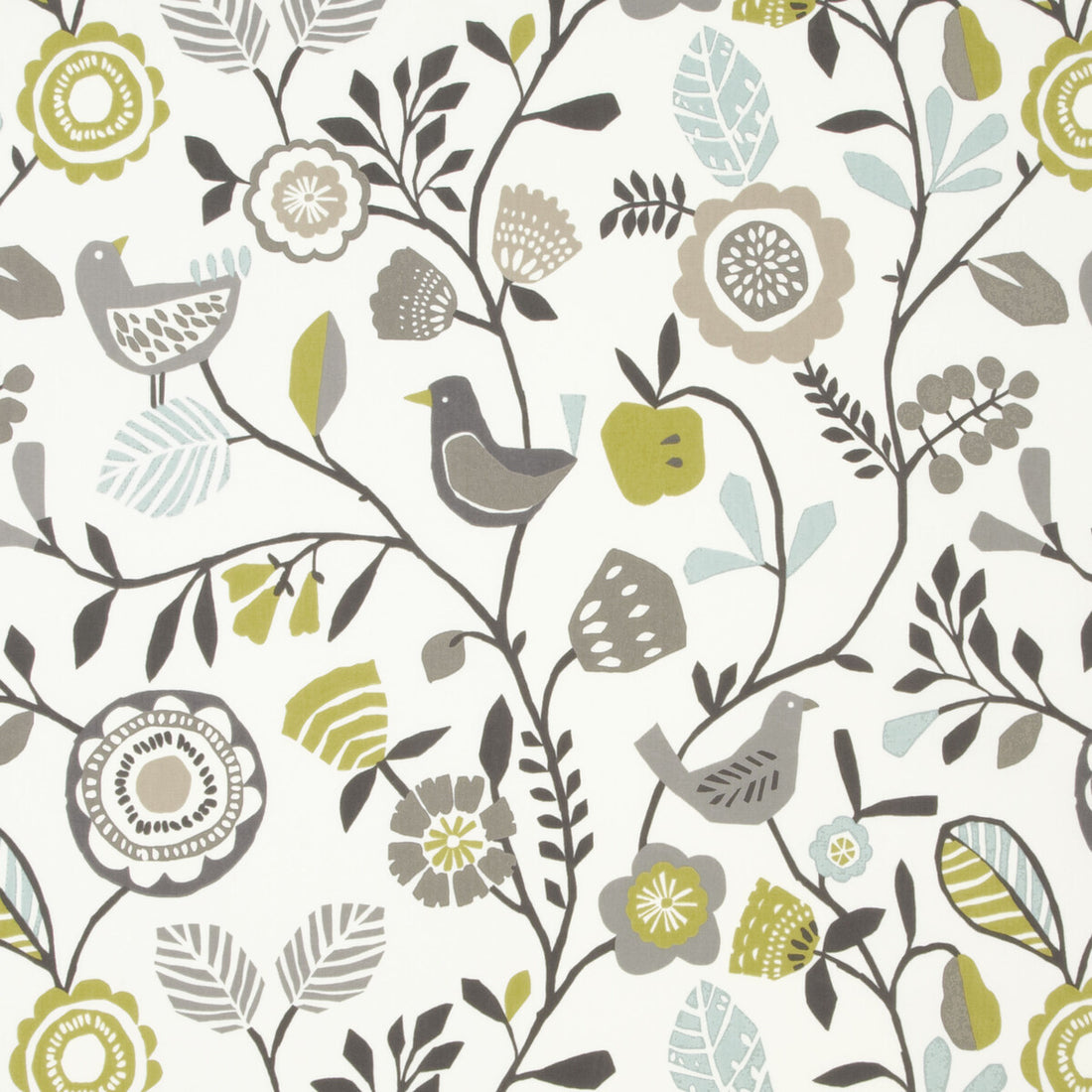 Folki fabric in chartreuse/charcoal color - pattern F0990/01.CAC.0 - by Clarke And Clarke in the Wilderness By Studio G For C&amp;C collection
