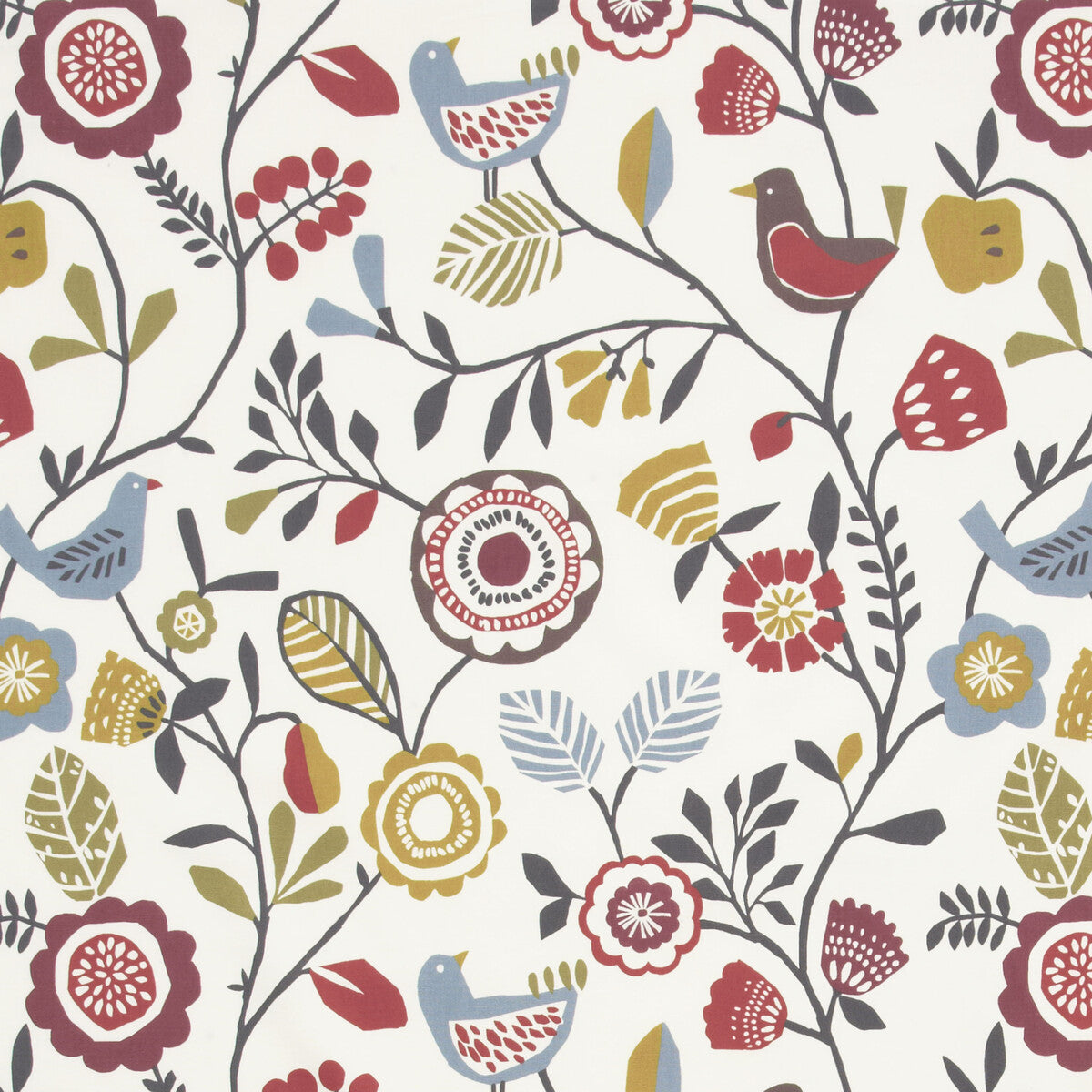 Folki fabric in indigo/cranberry color - pattern F0990/03.CAC.0 - by Clarke And Clarke in the Wilderness By Studio G For C&C collection