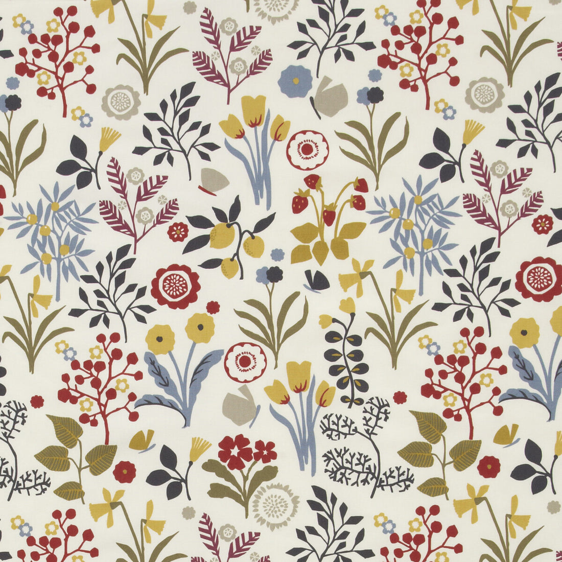 Frida fabric in indigo/cranberry color - pattern F0991/03.CAC.0 - by Clarke And Clarke in the Wilderness By Studio G For C&amp;C collection