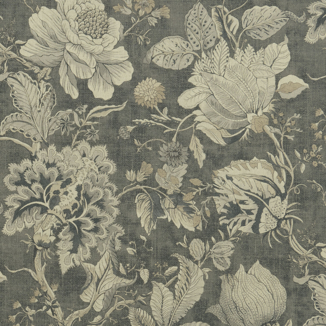 Sissinghurst fabric in charcoal color - pattern F1048/01.CAC.0 - by Clarke And Clarke in the Clarke &amp; Clarke Castle Garden collection