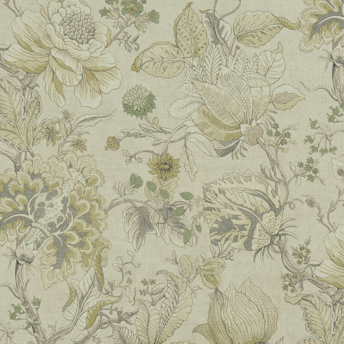 Sissinghurst fabric in citron/natural color - pattern F1048/02.CAC.0 - by Clarke And Clarke in the Clarke &amp; Clarke Castle Garden collection