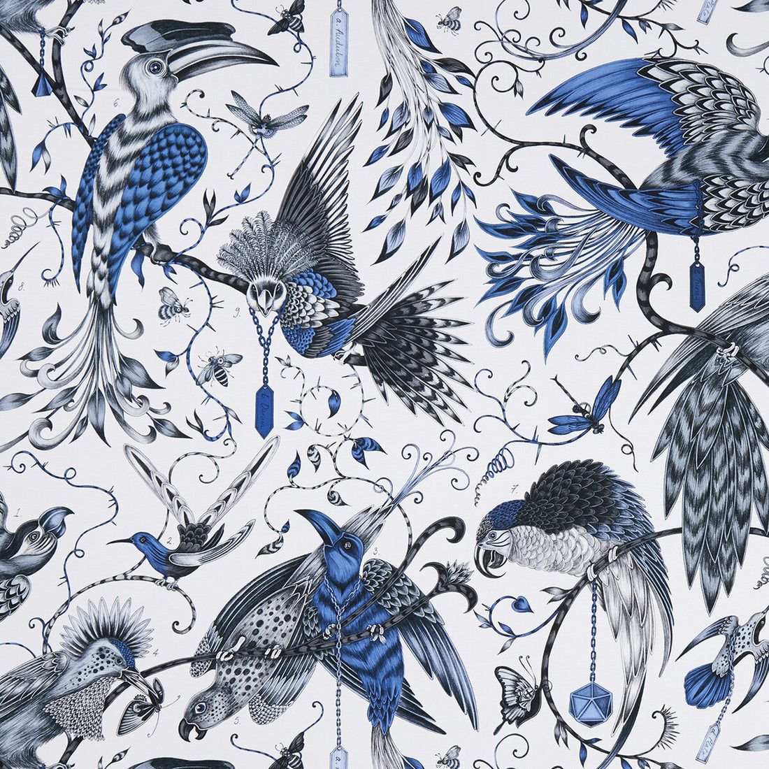 Audubon fabric in blue color - pattern F1108/01.CAC.0 - by Clarke And Clarke in the Animalia By Emma J Shipley For C&amp;C collection