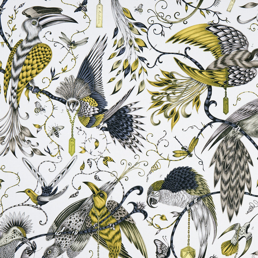 Audubon fabric in gold color - pattern F1108/02.CAC.0 - by Clarke And Clarke in the Animalia By Emma J Shipley For C&amp;C collection