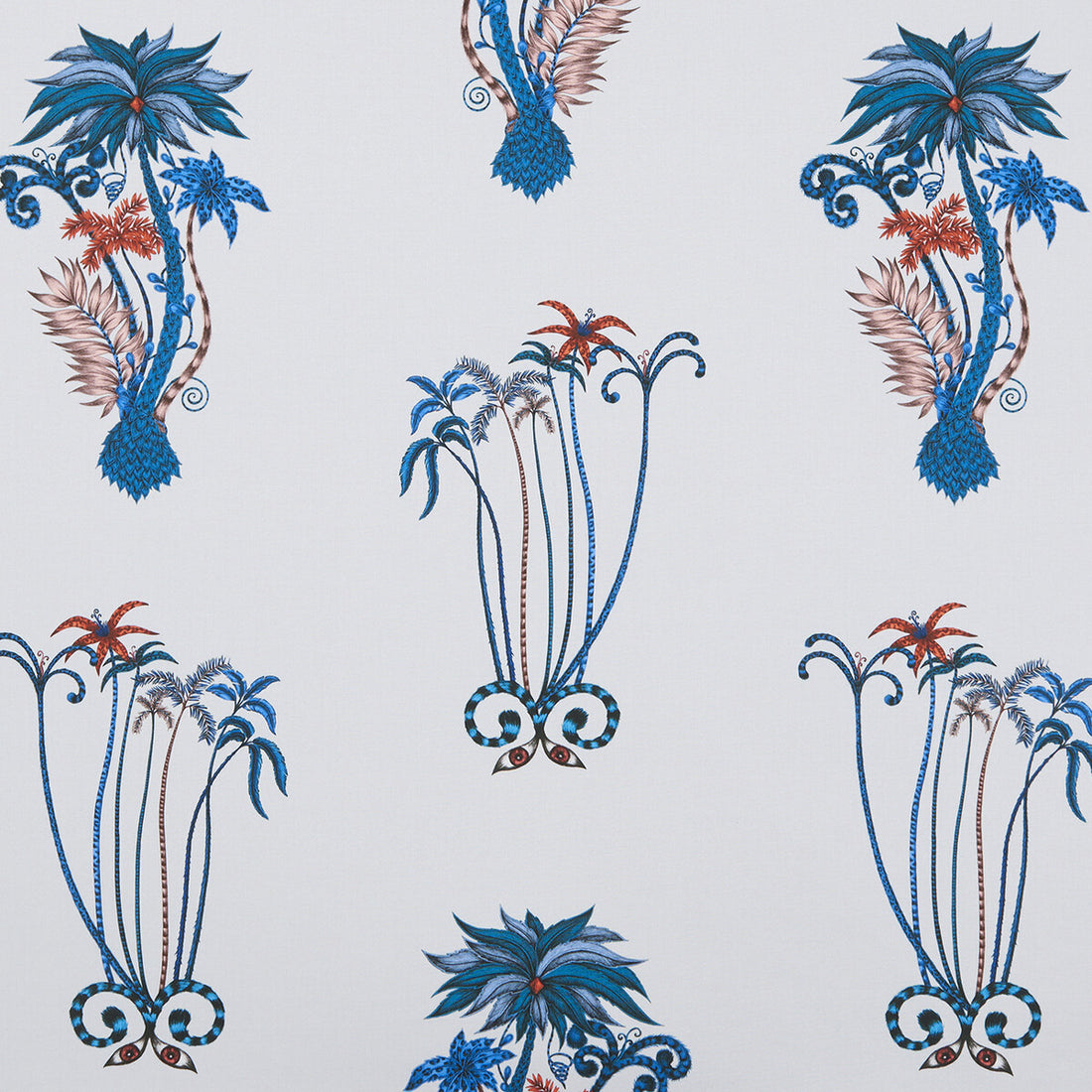 Jungle Palms fabric in blue color - pattern F1110/01.CAC.0 - by Clarke And Clarke in the Animalia By Emma J Shipley For C&amp;C collection