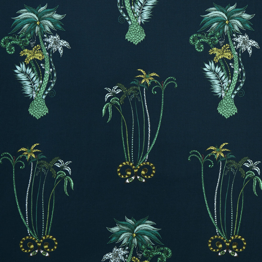 Jungle Palms fabric in navy color - pattern F1110/03.CAC.0 - by Clarke And Clarke in the Animalia By Emma J Shipley For C&amp;C collection