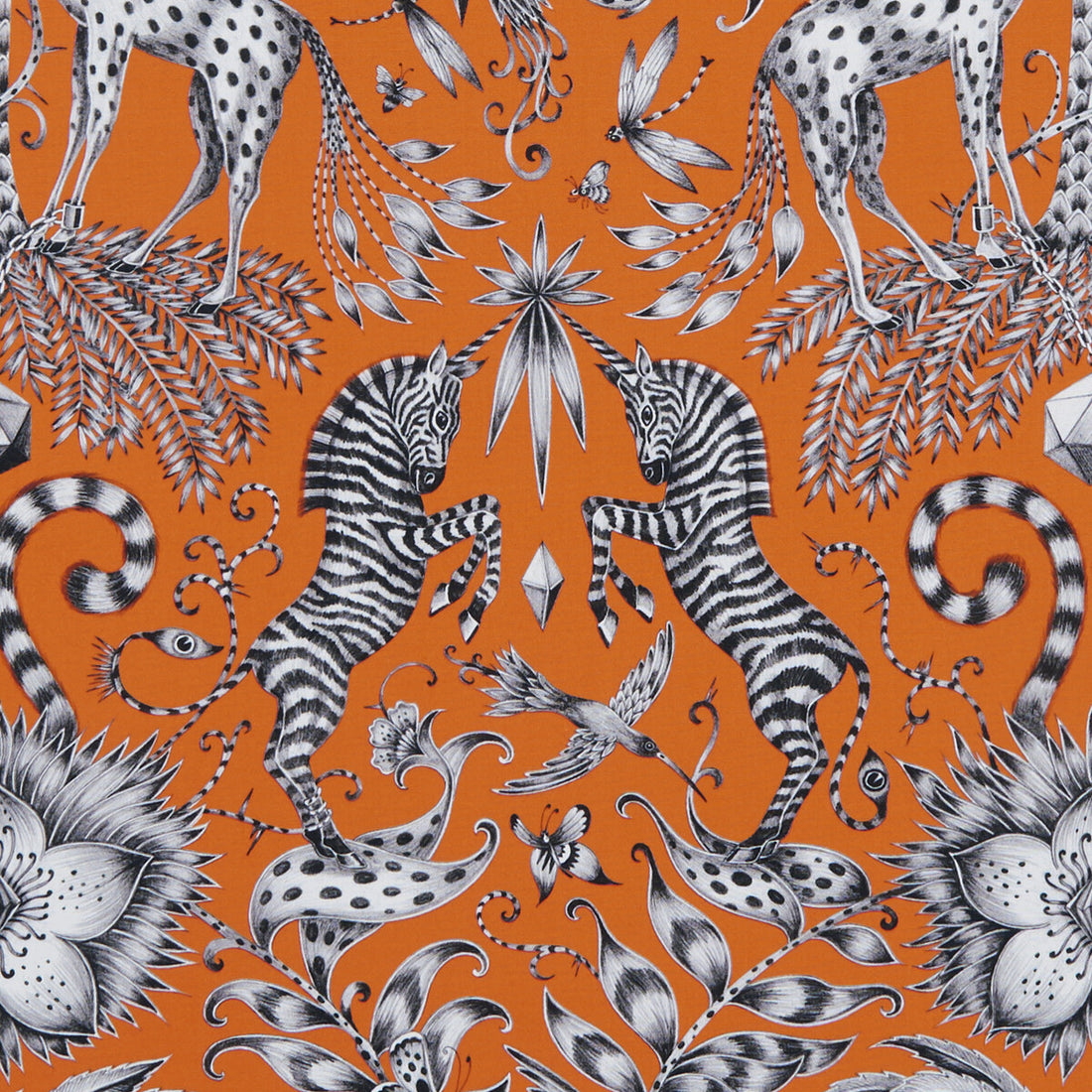 Kruger fabric in flame color - pattern F1111/02.CAC.0 - by Clarke And Clarke in the Animalia By Emma J Shipley For C&amp;C collection