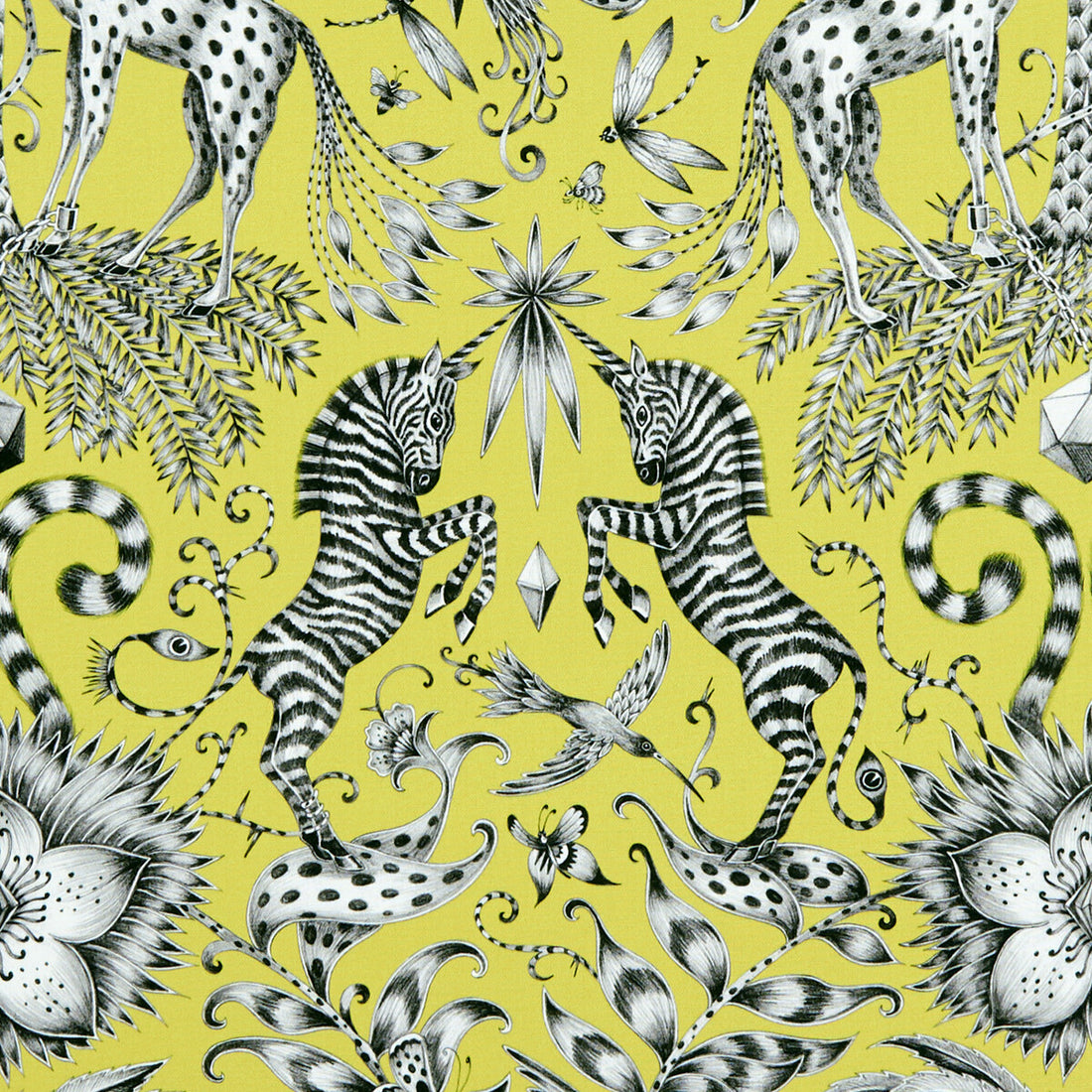 Kruger fabric in lime color - pattern F1111/03.CAC.0 - by Clarke And Clarke in the Animalia By Emma J Shipley For C&amp;C collection