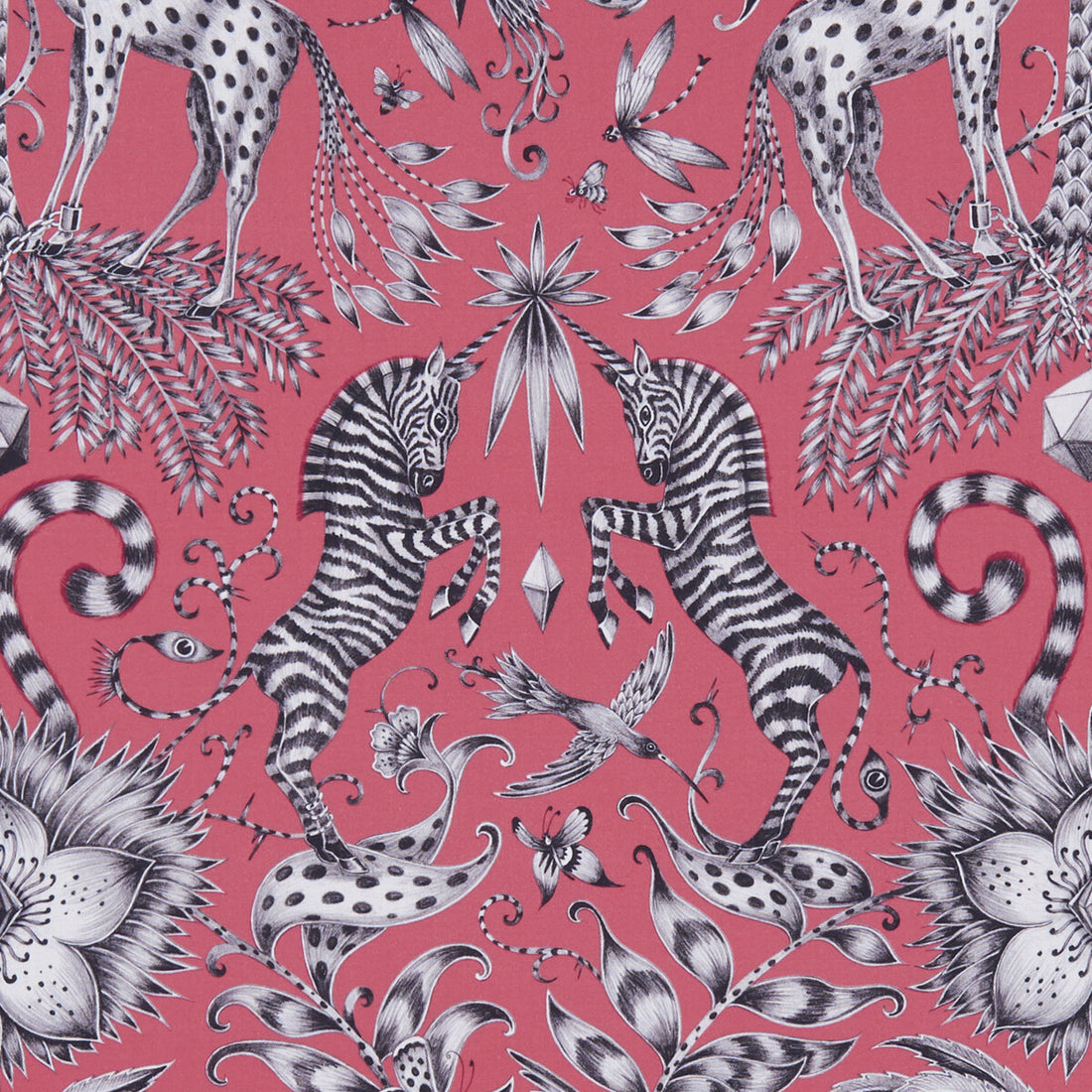 Kruger fabric in magenta color - pattern F1111/04.CAC.0 - by Clarke And Clarke in the Animalia By Emma J Shipley For C&amp;C collection