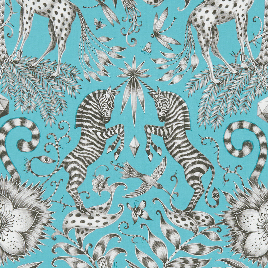 Kruger fabric in teal color - pattern F1111/07.CAC.0 - by Clarke And Clarke in the Animalia By Emma J Shipley For C&amp;C collection