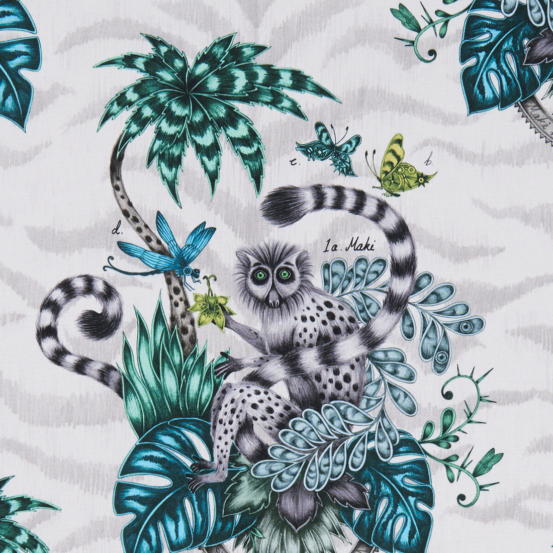 Lemur fabric in jungle color - pattern F1112/01.CAC.0 - by Clarke And Clarke in the Animalia By Emma J Shipley For C&amp;C collection