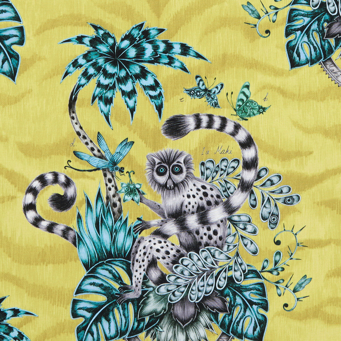 Lemur fabric in lime color - pattern F1112/02.CAC.0 - by Clarke And Clarke in the Animalia By Emma J Shipley For C&amp;C collection