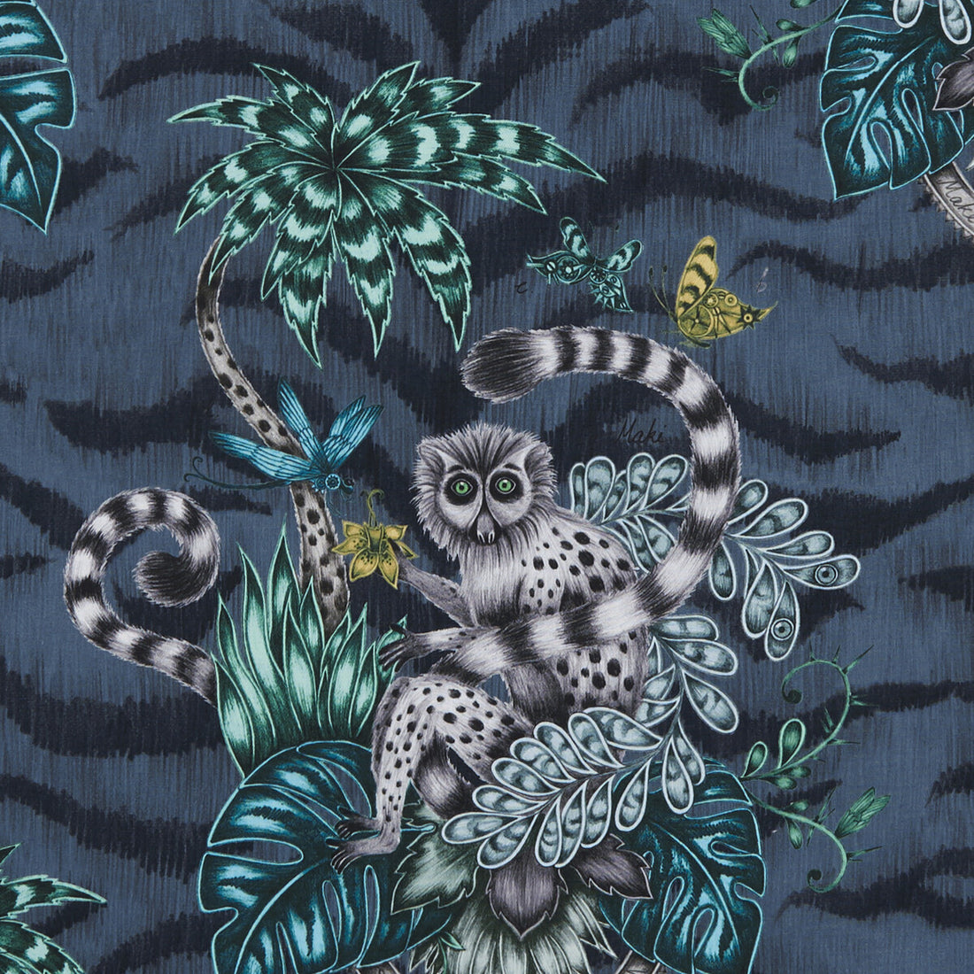 Lemur fabric in navy color - pattern F1112/03.CAC.0 - by Clarke And Clarke in the Animalia By Emma J Shipley For C&amp;C collection