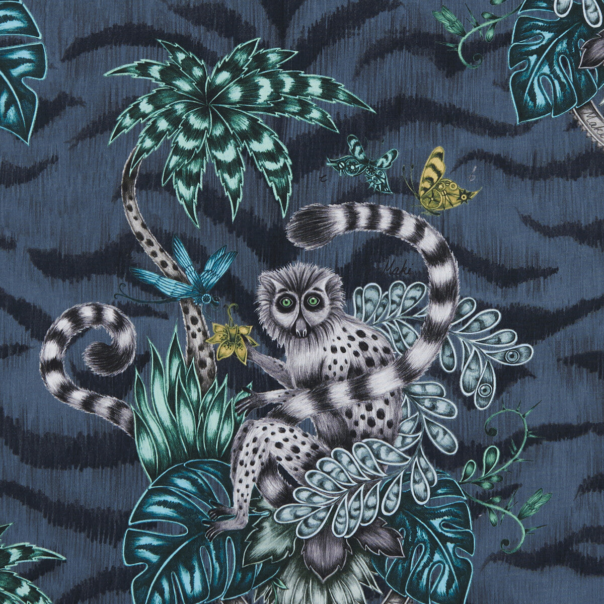Lemur fabric in navy color - pattern F1112/03.CAC.0 - by Clarke And Clarke in the Animalia By Emma J Shipley For C&C collection