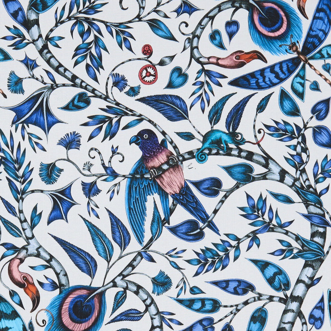 Rousseau fabric in blue color - pattern F1113/01.CAC.0 - by Clarke And Clarke in the Animalia By Emma J Shipley For C&amp;C collection