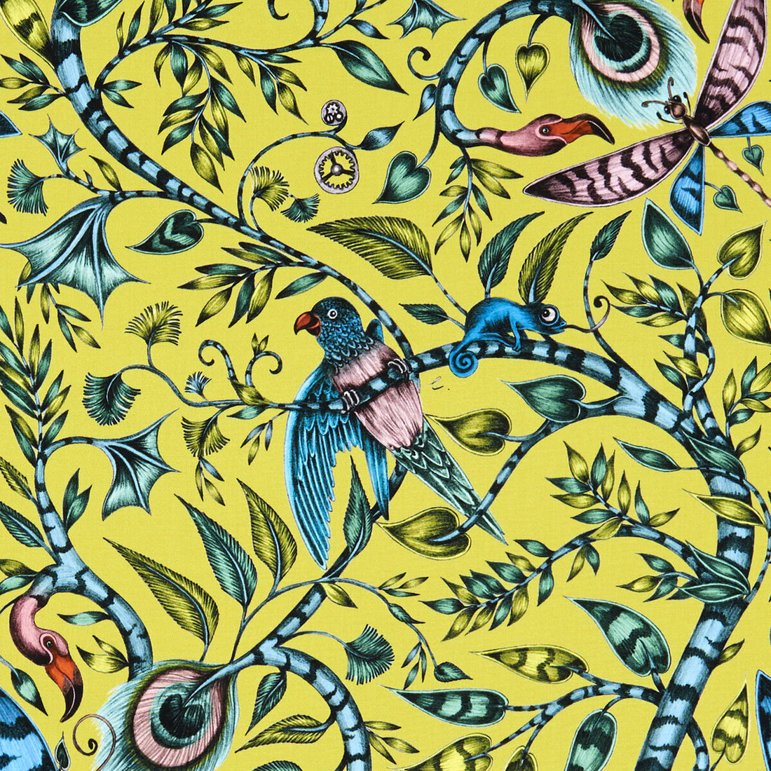 Rousseau fabric in lime color - pattern F1113/04.CAC.0 - by Clarke And Clarke in the Animalia By Emma J Shipley For C&amp;C collection