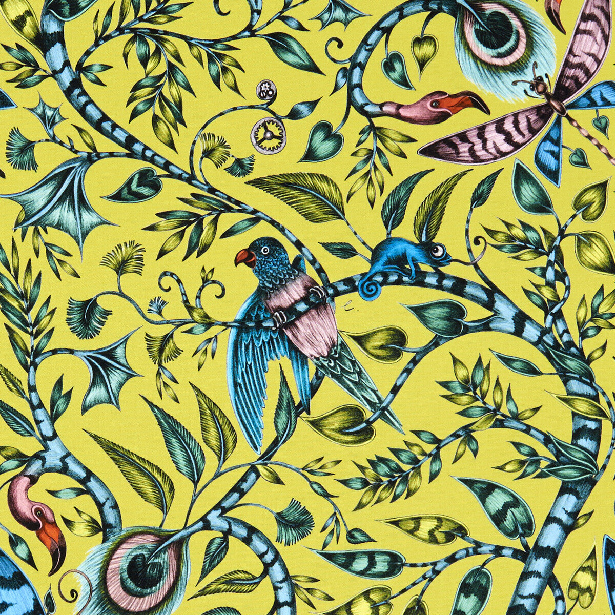Rousseau fabric in lime color - pattern F1113/04.CAC.0 - by Clarke And Clarke in the Animalia By Emma J Shipley For C&C collection
