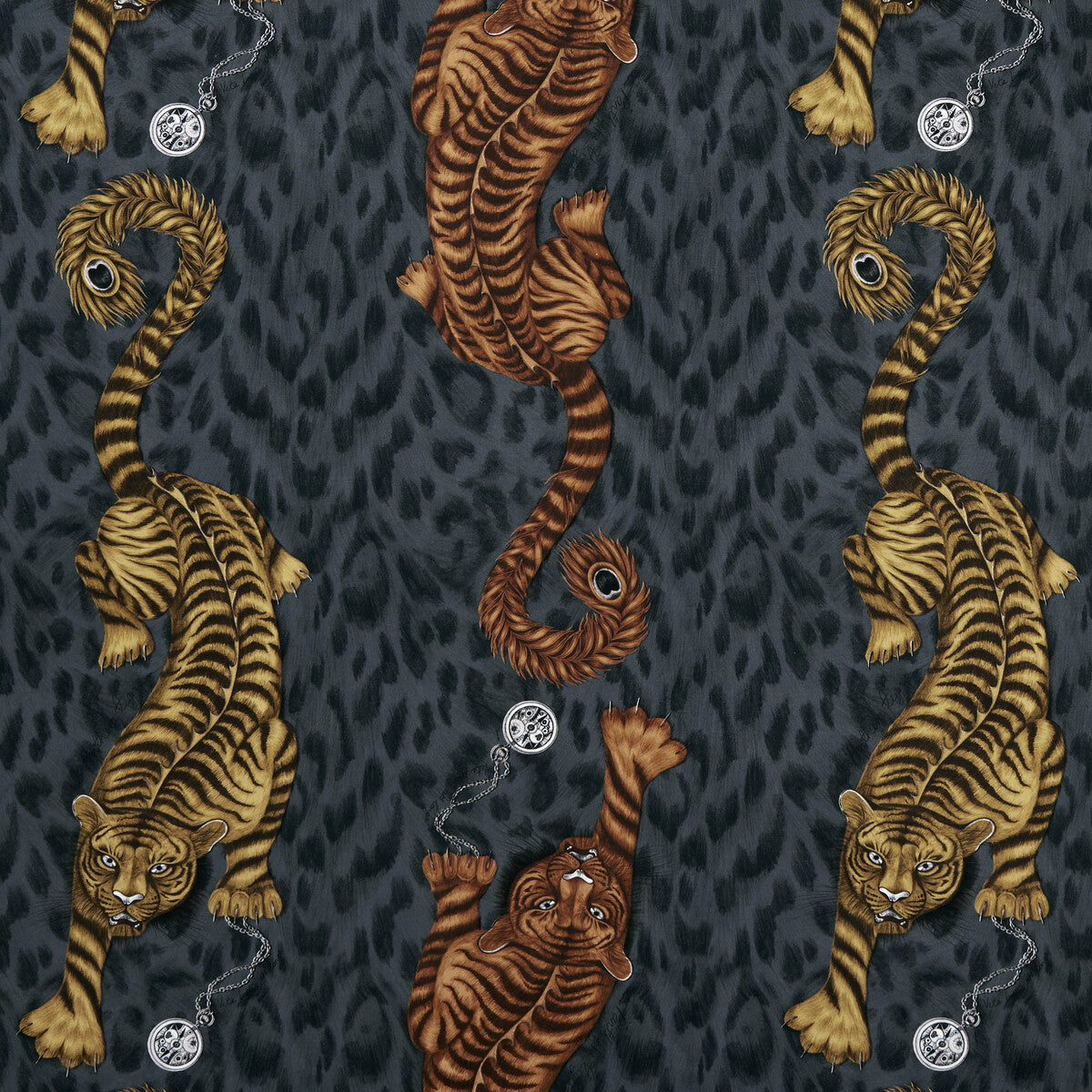 Tigris fabric in flame color - pattern F1114/01.CAC.0 - by Clarke And Clarke in the Animalia By Emma J Shipley For C&C collection