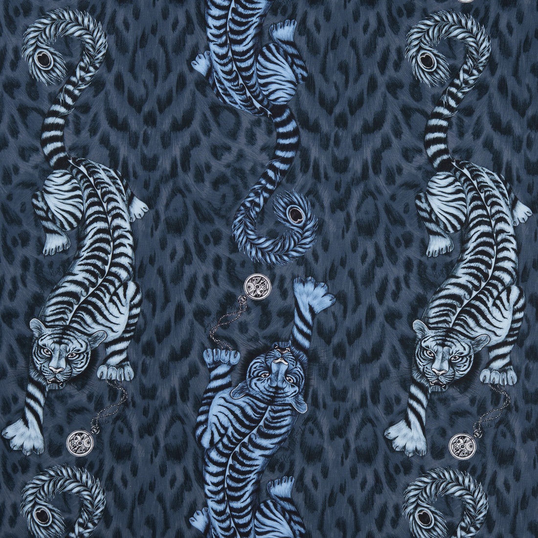 Tigris fabric in navy color - pattern F1114/02.CAC.0 - by Clarke And Clarke in the Animalia By Emma J Shipley For C&amp;C collection
