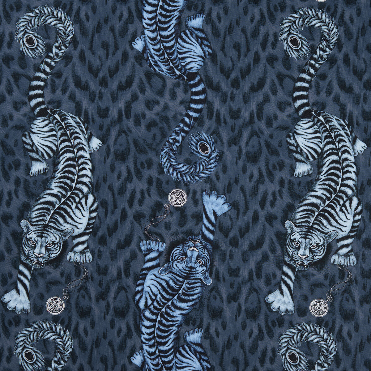 Tigris fabric in navy color - pattern F1114/02.CAC.0 - by Clarke And Clarke in the Animalia By Emma J Shipley For C&C collection