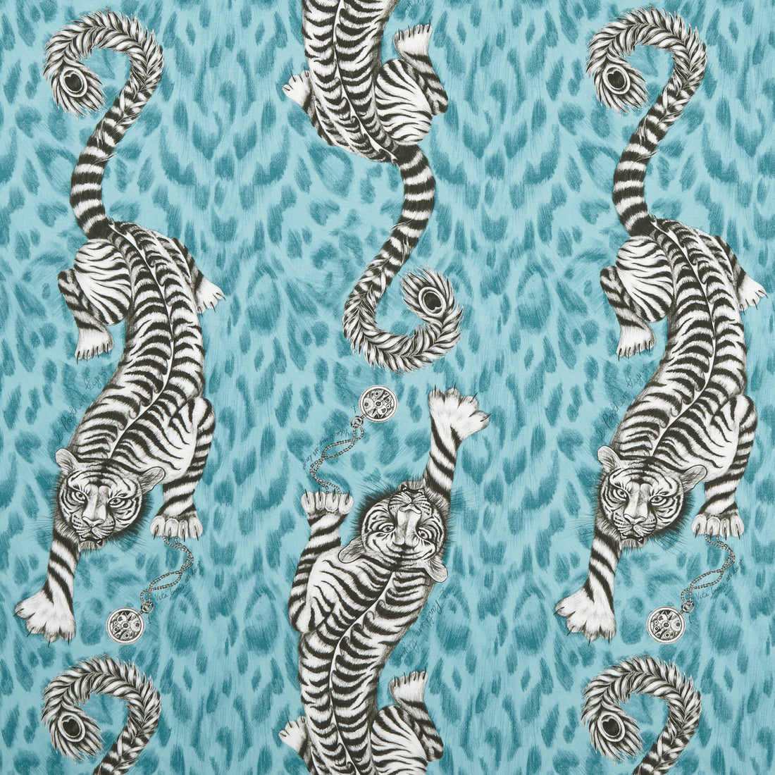 Tigris fabric in teal color - pattern F1114/04.CAC.0 - by Clarke And Clarke in the Animalia By Emma J Shipley For C&amp;C collection