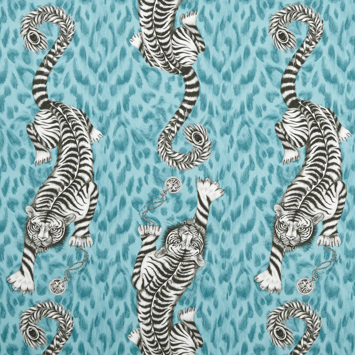 Tigris fabric in teal color - pattern F1114/04.CAC.0 - by Clarke And Clarke in the Animalia By Emma J Shipley For C&C collection