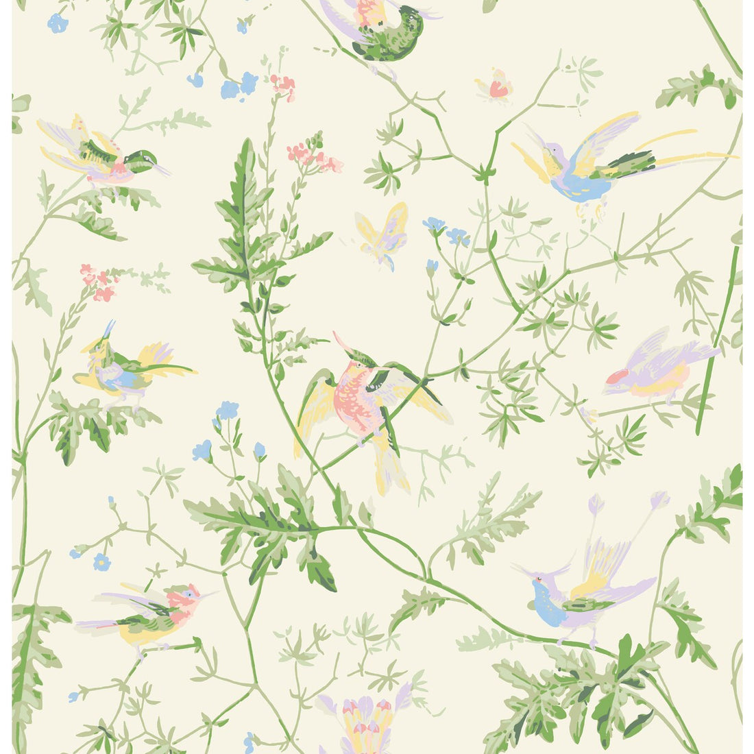 Hummingbirds fabric in bright multi color - pattern F111/1002.CS.0 - by Cole &amp; Son in the Cole &amp; Son Contemporary Fabrics collection