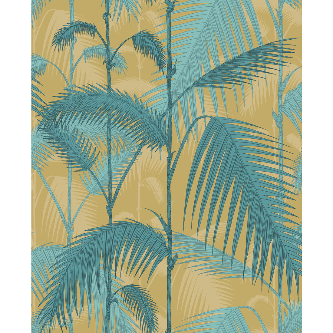 Palm Jungle fabric in orchre &amp; petrol color - pattern F111/2003L.CS.0 - by Cole &amp; Son in the Cole &amp; Son Contemporary Fabrics collection