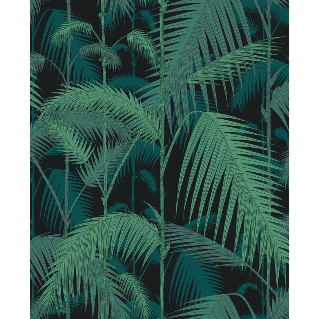 Palm Jungle fabric in vir/pet on char color - pattern F111/2004L.CS.0 - by Cole &amp; Son in the Cole &amp; Son Contemporary Fabrics collection