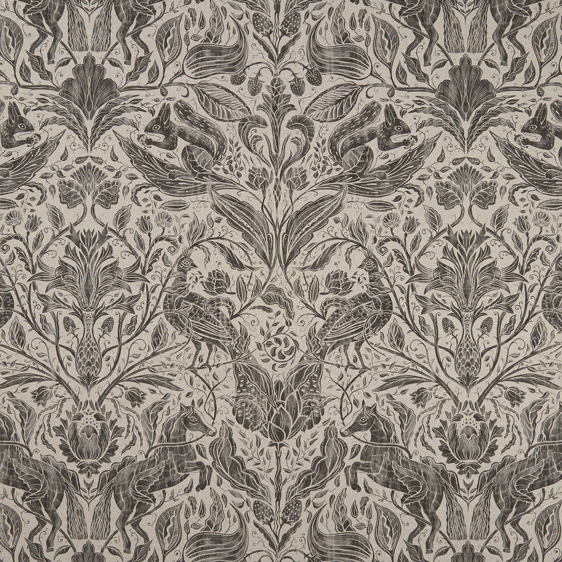 Forest Trail fabric in charcoal color - pattern F1158/01.CAC.0 - by Clarke And Clarke in the Clarke &amp; Clarke Country Garden collection