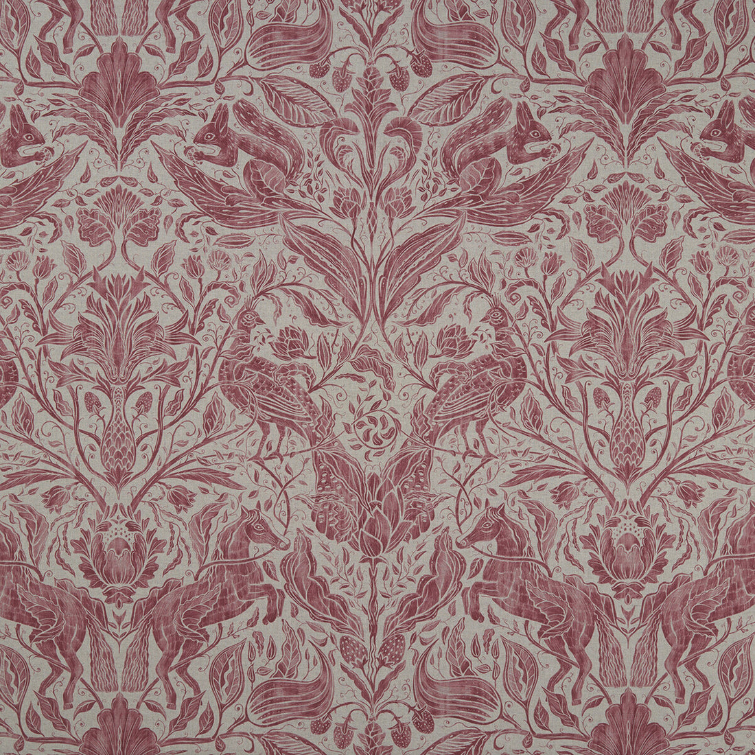 Forest Trail fabric in raspberry color - pattern F1158/03.CAC.0 - by Clarke And Clarke in the Clarke &amp; Clarke Country Garden collection