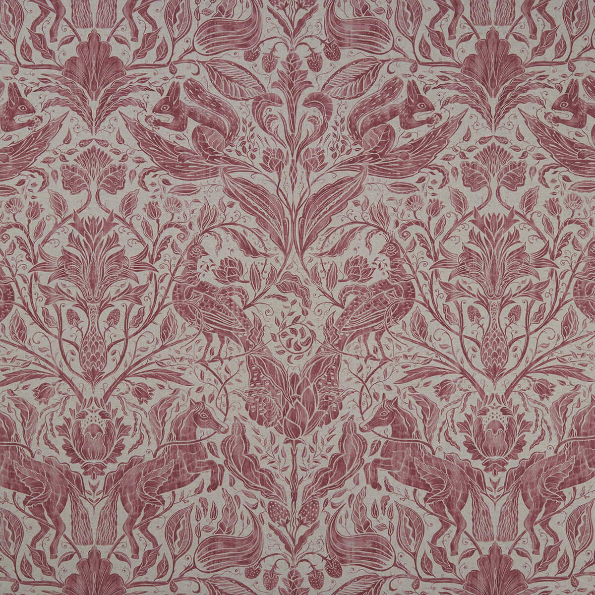 Forest Trail fabric in raspberry color - pattern F1158/03.CAC.0 - by Clarke And Clarke in the Clarke & Clarke Country Garden collection