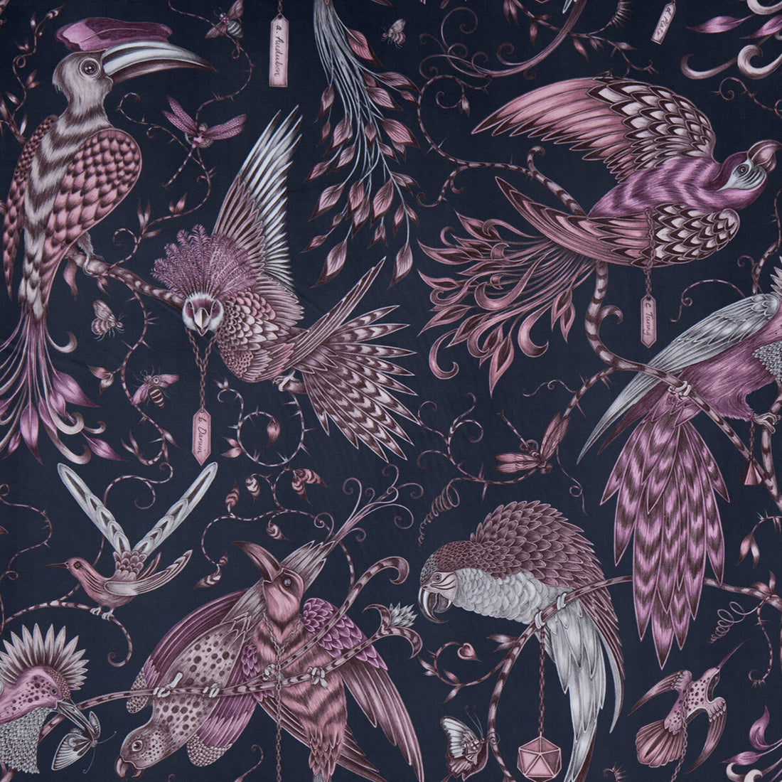 Audubon Velvet fabric in pink color - pattern F1207/01.CAC.0 - by Clarke And Clarke in the Animalia By Emma J Shipley For C&amp;C collection