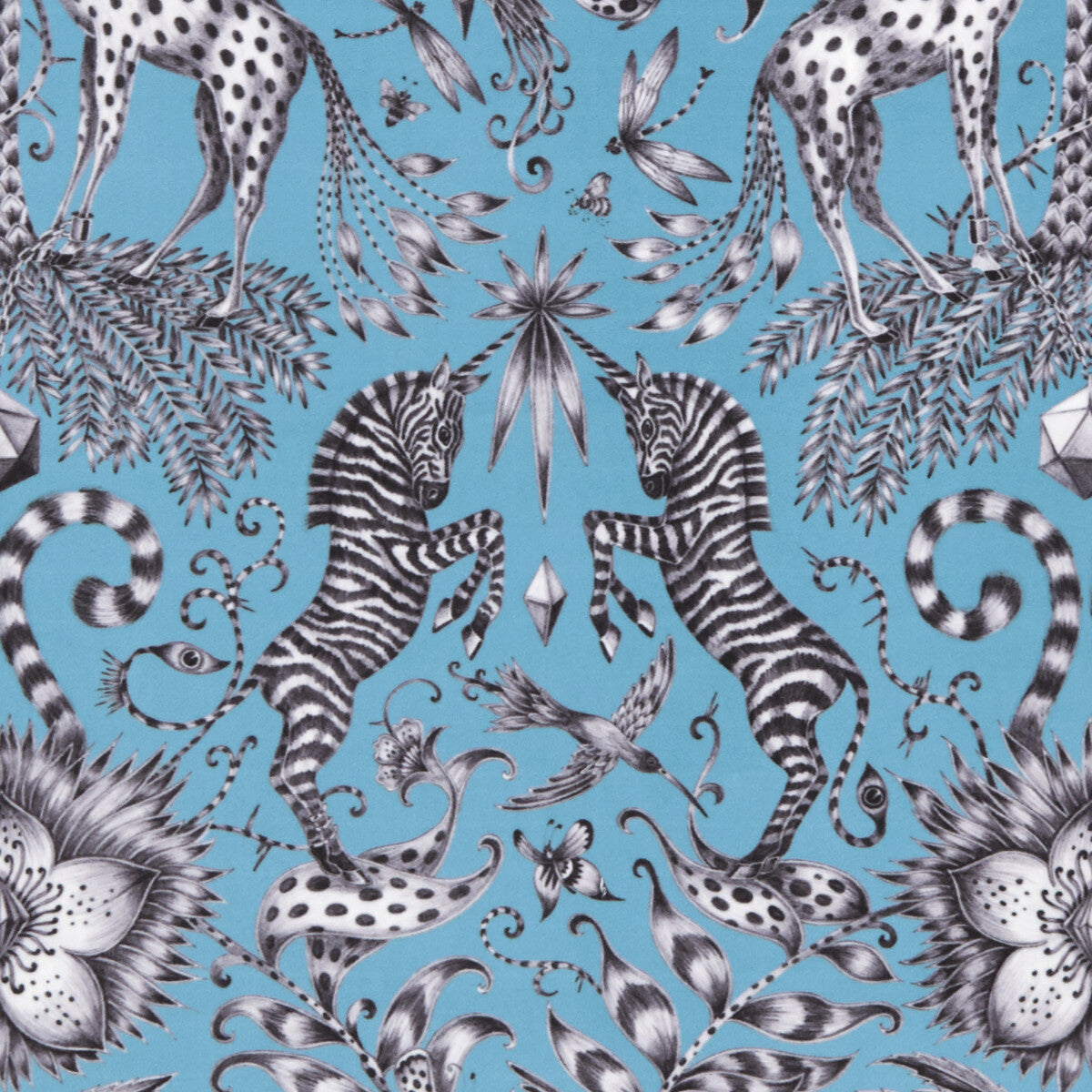 Kruger Velvet fabric in teal color - pattern F1210/01.CAC.0 - by Clarke And Clarke in the Animalia By Emma J Shipley For C&C collection