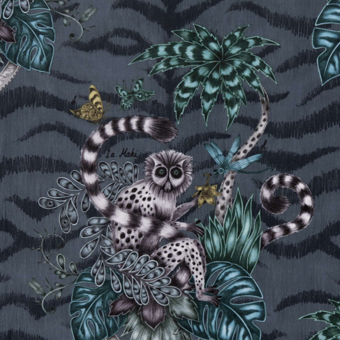 Lemur Velvet fabric in navy color - pattern F1211/01.CAC.0 - by Clarke And Clarke in the Animalia By Emma J Shipley For C&amp;C collection