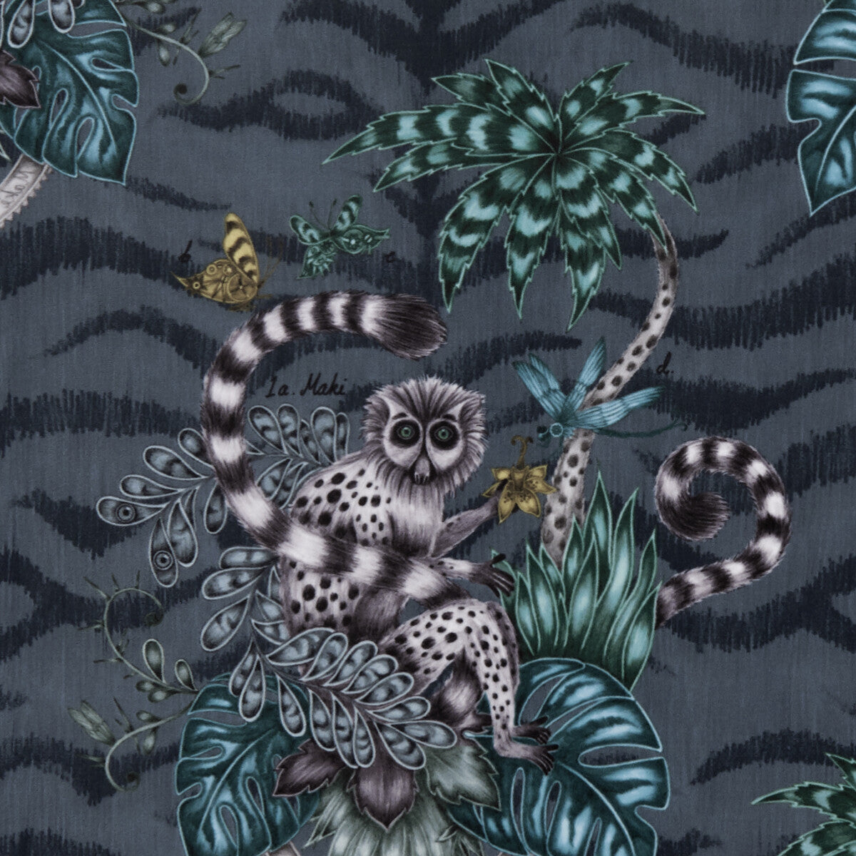 Lemur Velvet fabric in navy color - pattern F1211/01.CAC.0 - by Clarke And Clarke in the Animalia By Emma J Shipley For C&C collection